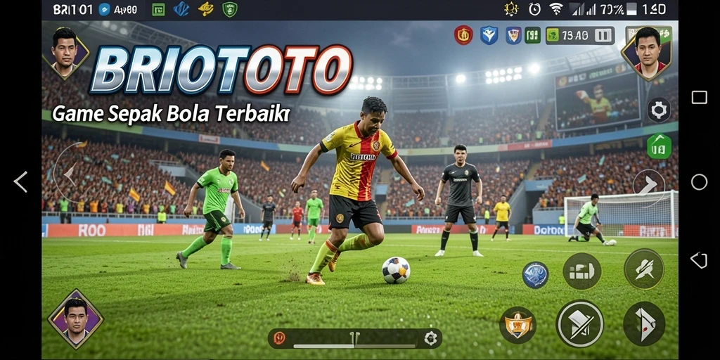 Tampilan gameplay mendebarkan di BRIOTOTO dengan aksi sepak bola nyata.