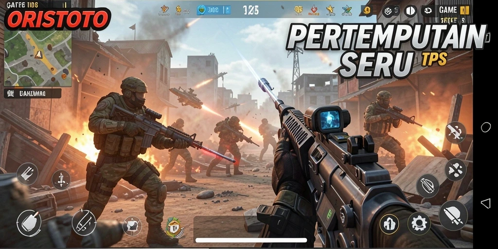 Gameplay menegangkan dalam ORISTOTO yang menunjukkan aksi pertempuran TPS.