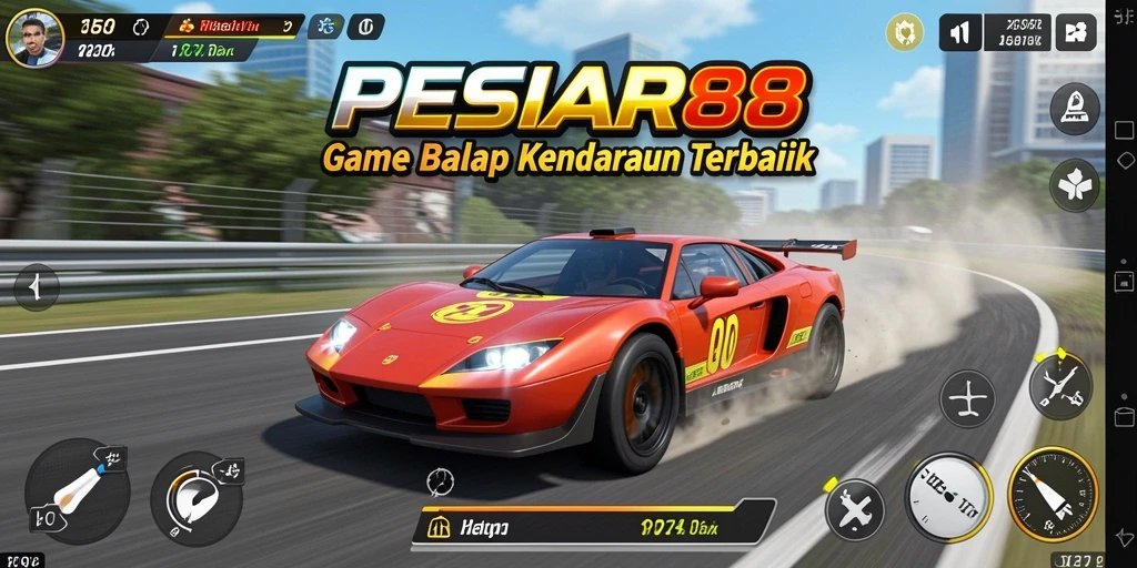 Screenshot PESIAR88 menampilkan aksi balap mendebarkan di lintasan.