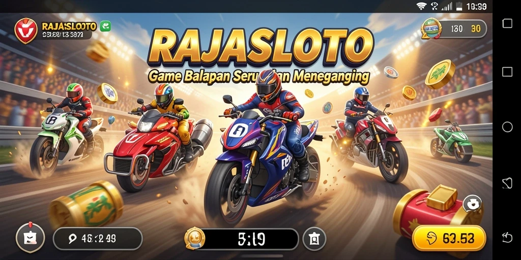 Screenshot gameplay RAJASLOTO menampilkan balapan yang mendebarkan dan mobil yang berkilau.