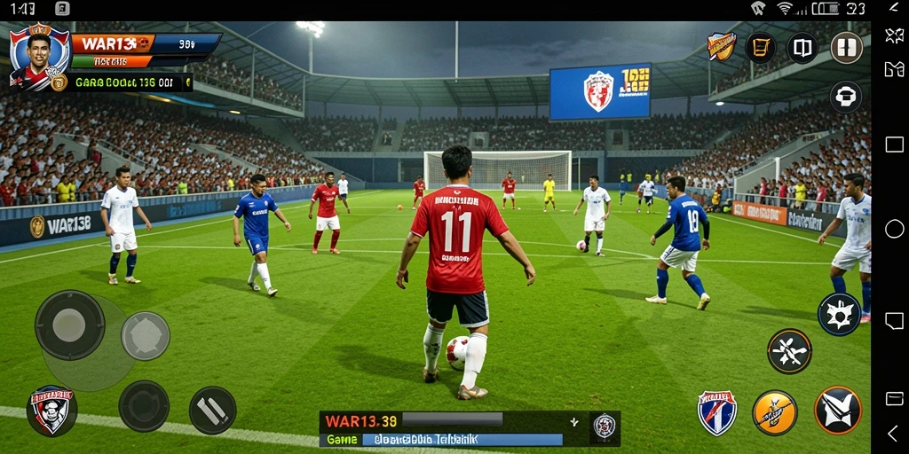 Tampilan gameplay yang mendebarkan dalam pertandingan sepak bola.